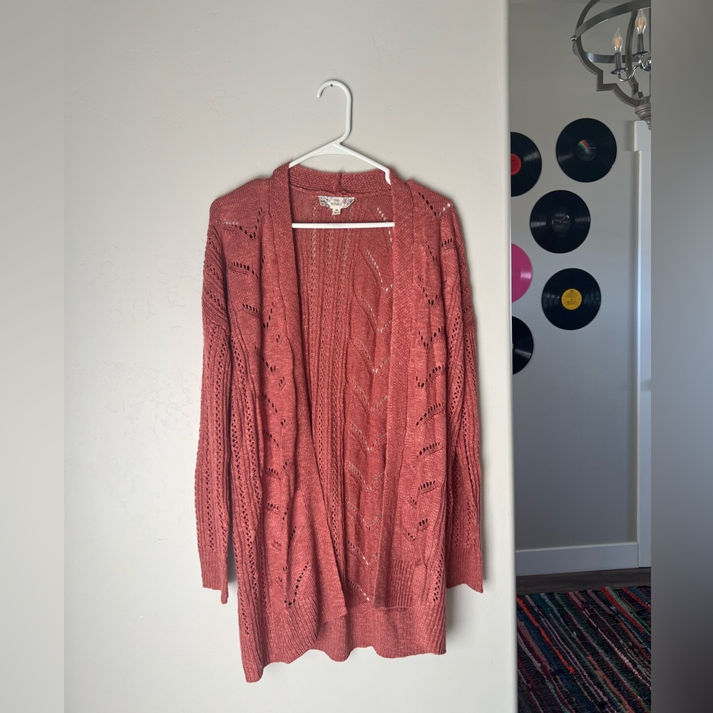 Pink Republic, terra-cotta colored cardigan
